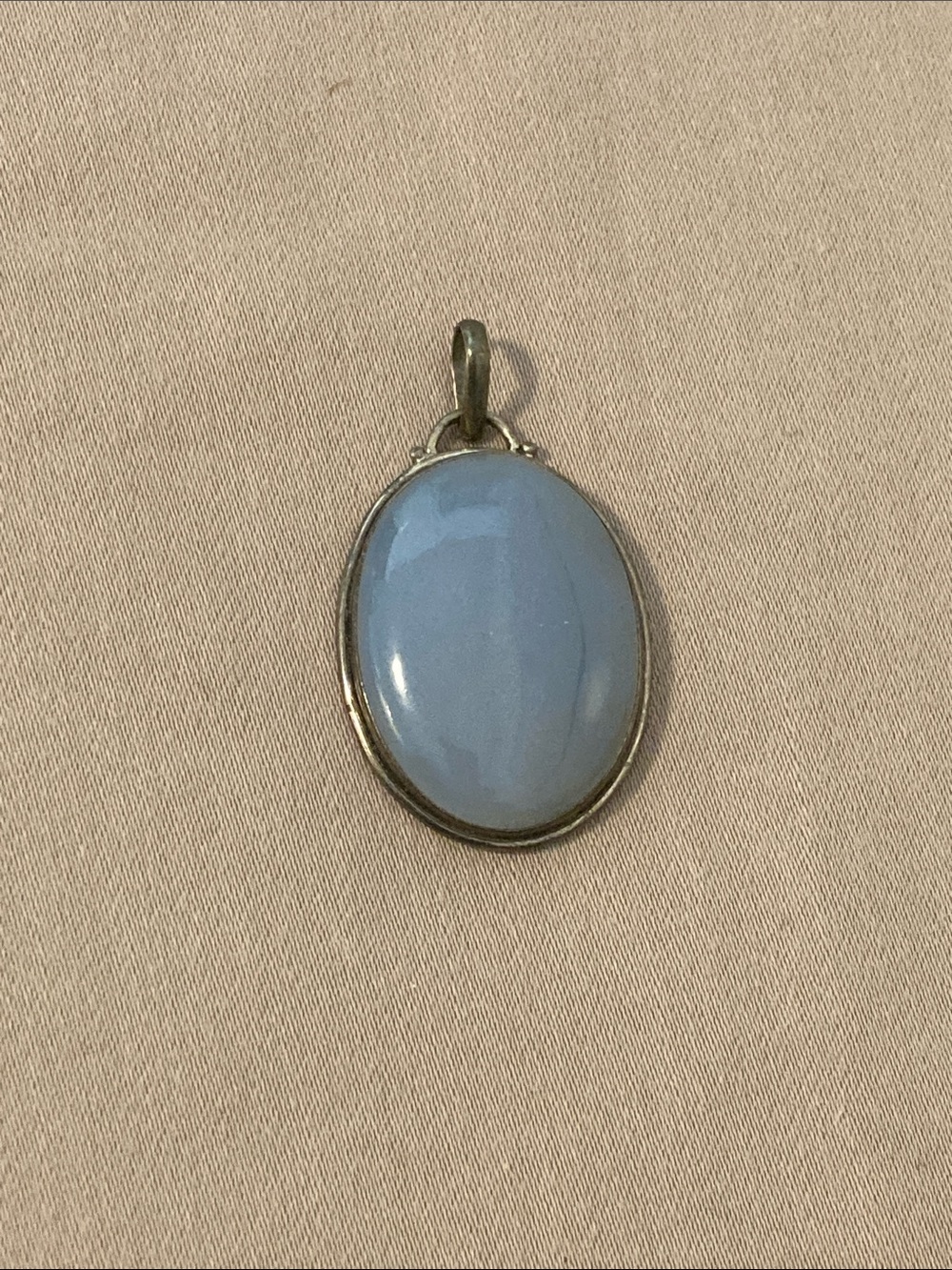 Vintage Sterling Silver Blue Chalcedony Gemstone Oval Necklace Pendant
